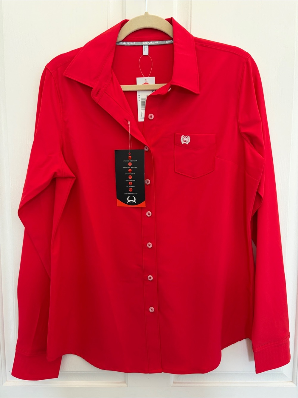 Cinch Bright Red Long-Sleeve Button-Down Shirt